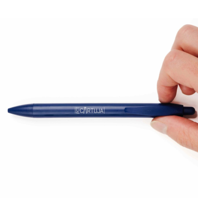 Bolígrafo azul personalizado PCT Cartuja finalizado